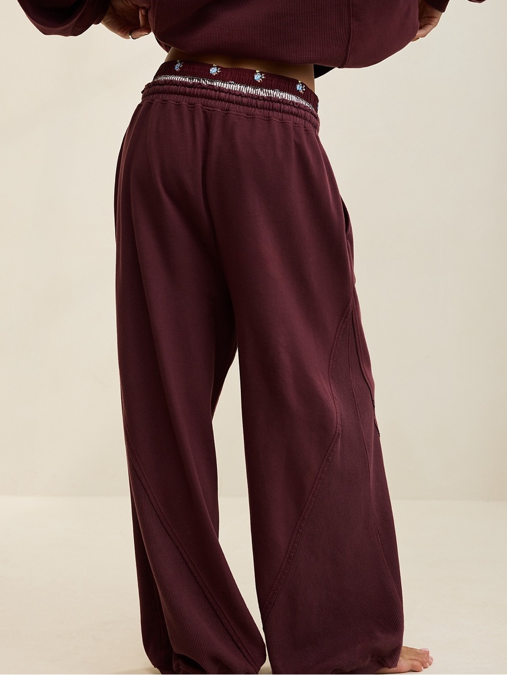 Aerie Boho Joggers in Burgundy - Picture 2 of 8